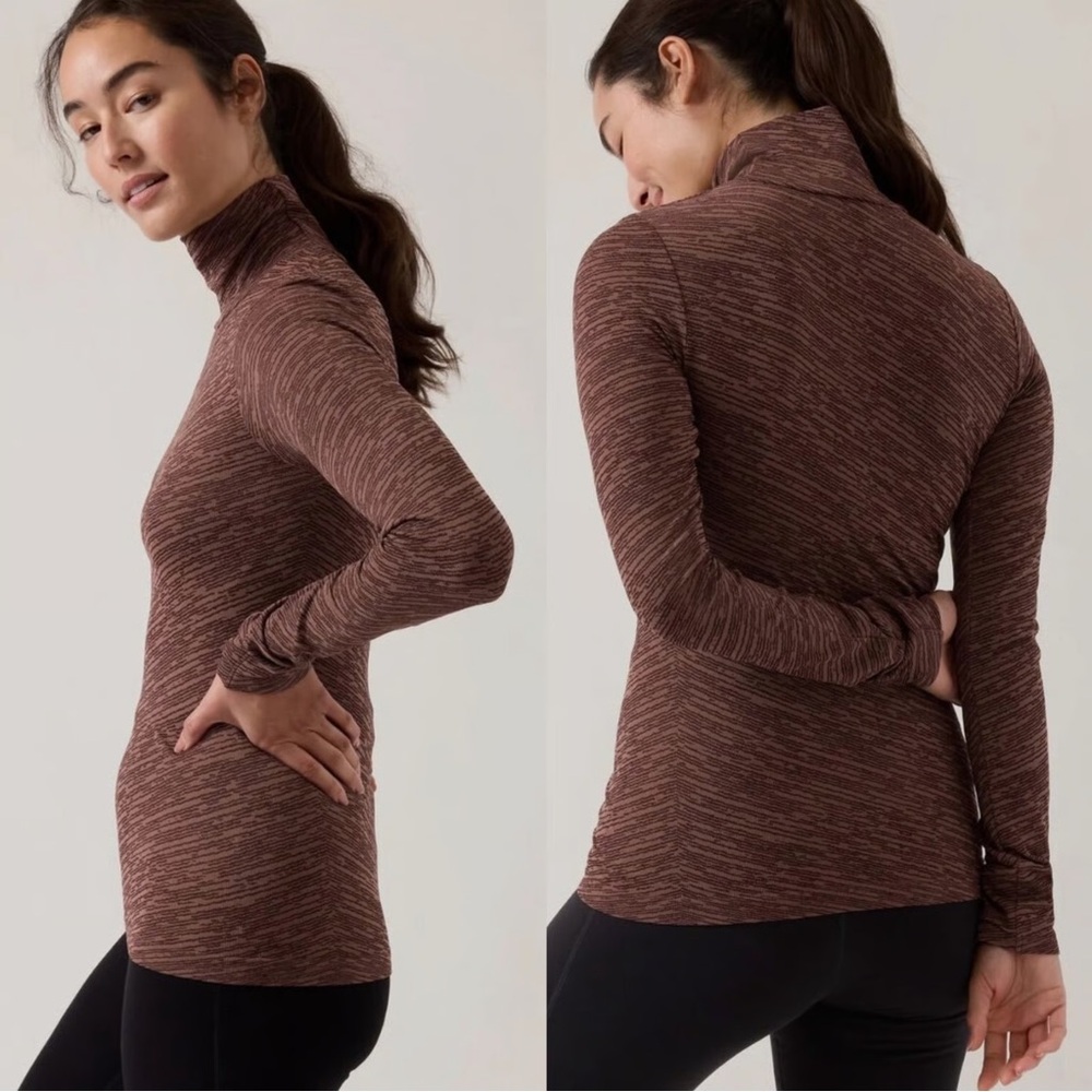 Athleta Flurry Seamless Turtleneck Athleisure Chocolate Brown Small Top NWT